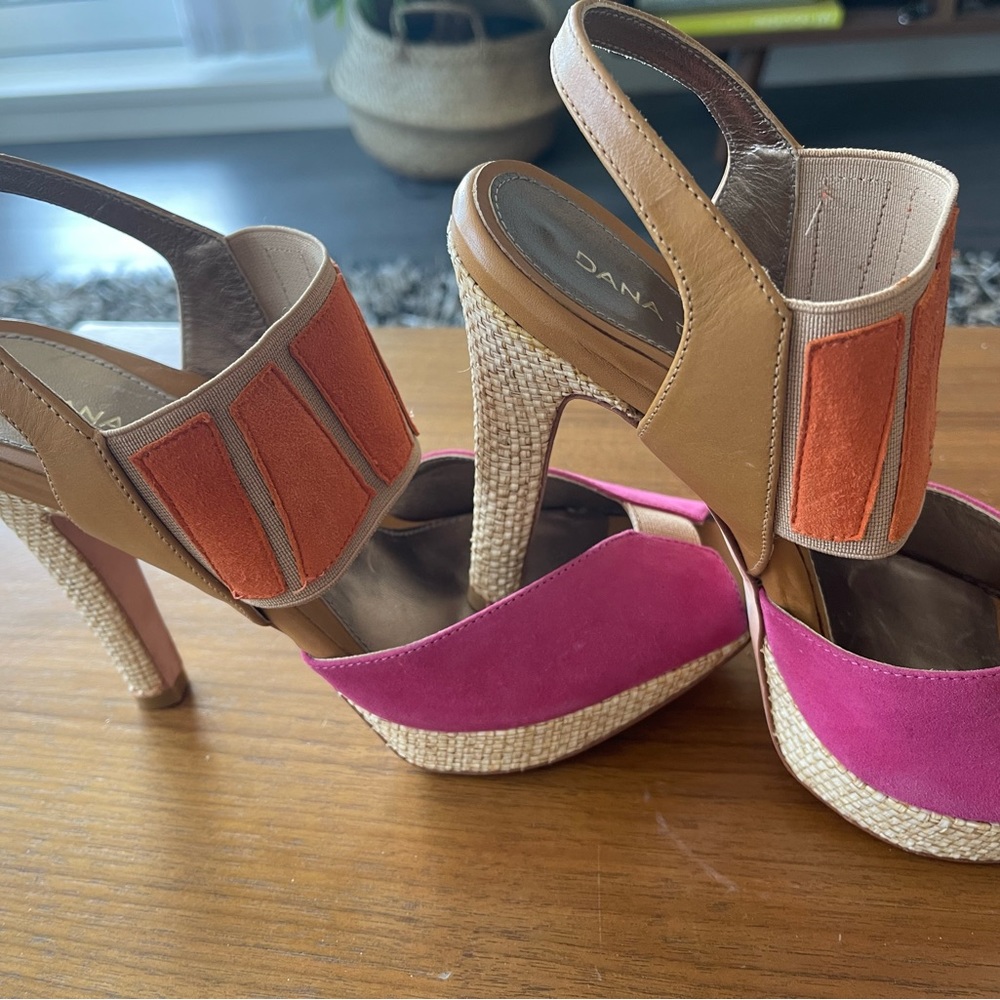 ‼️SALE‼️DANA DAVIS Annie Rattan Pump Sandal pink and orange size 7.5